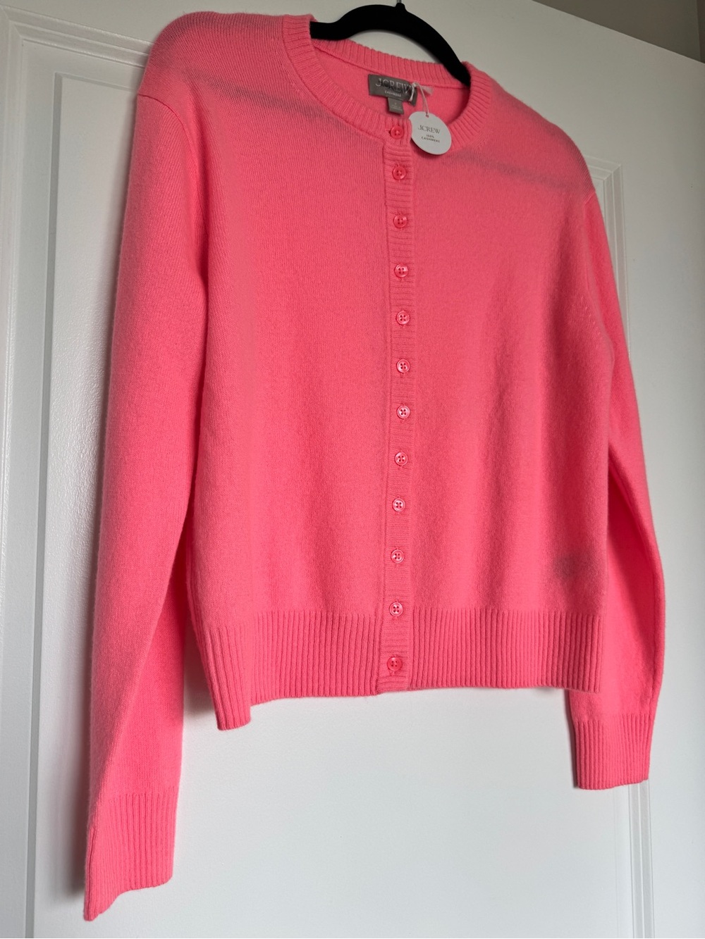 NWT J. CREW Perfect 100% Cashmere Cardigan Sweater Neon Vivid Coral Small CP465 - Picture 2 of 15